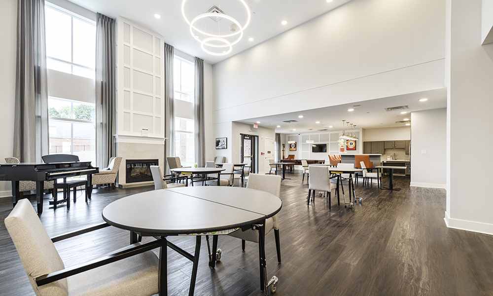 Double-height community room at Victory Haven